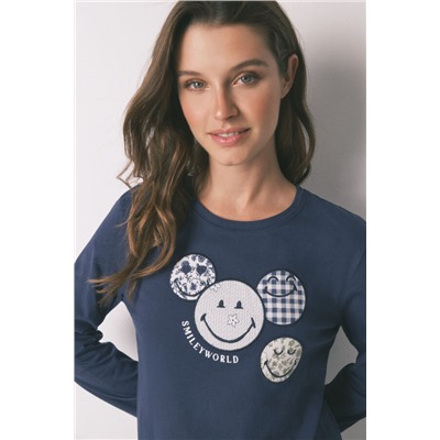 Pijama largo 100% algodón SmileyWorld® azul