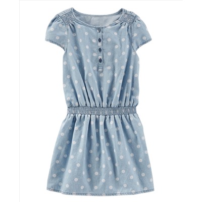 Dotted Chambray Drop-Waist Dress