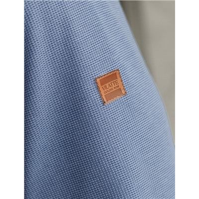 Лонгслив из мягкого фактурного трикотажа с плетеным воротником поло на молнии