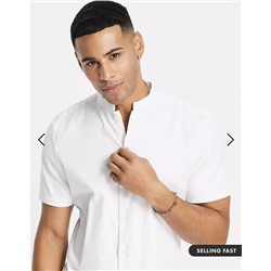 ASOS DESIGN Premium slim sateen shirt with mandarin collar in white