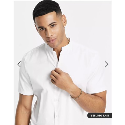 ASOS DESIGN Premium slim sateen shirt with mandarin collar in white
