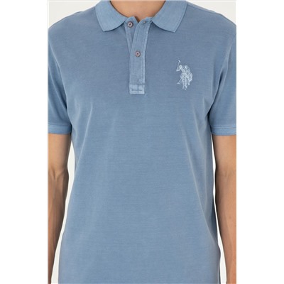 Erkek Slim Fit Polo Yaka İndigo Basic Tişört