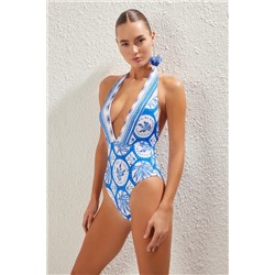 TRENDYOLMİLLA Tropikal Desenli Derin V Yaka Brazilian Mayo TBESS25MA00091