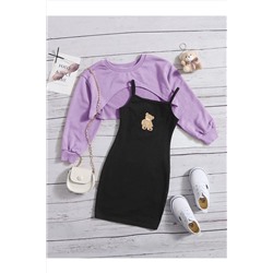 DLRboutique Ayıcık baskı elbise & crop sweat kombin 130
