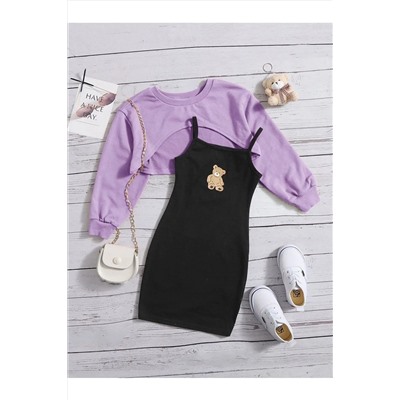 DLRboutique Ayıcık baskı elbise & crop sweat kombin 130