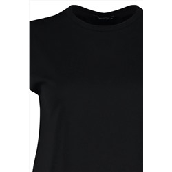 Siyah Bisiklet Yaka Kol Detaylı %100 Pamuk Örme T-Shirt TBBSS22BF0023