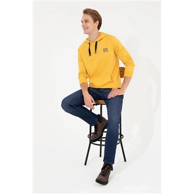 Erkek Safran Kapüşonlu Basic Sweatshirt