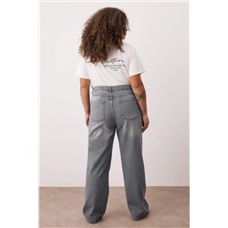 Gri Yüksek Bel Geniş Paça Büyük Beden Wide Leg Jeans TBBSS24CJ00050