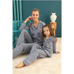 Siyah İnci Pamuklu Likralı Düğmeli Biyeli Pijama Takım 21273083