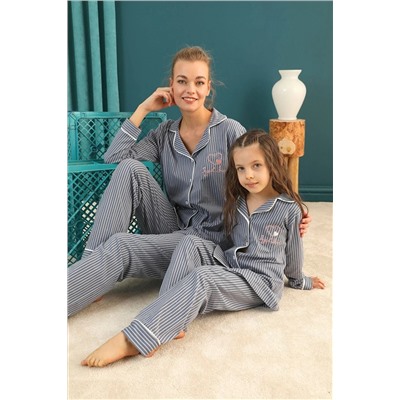 Siyah İnci Pamuklu Likralı Düğmeli Biyeli Pijama Takım 21273083