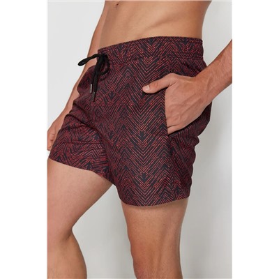 TRENDYOL MAN Siyah-Turuncu Standart Boy Geometrik Mayo Deniz Şortu TMNSS22DS0011
