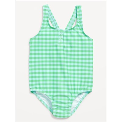 Printed One-Piece Henley Swimsuit for Toddler Girls