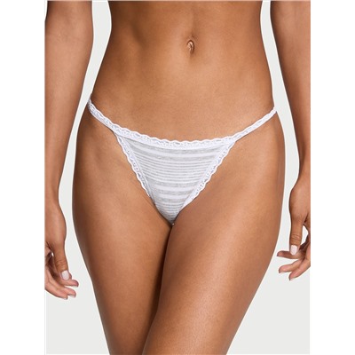 Cotton Pointelle Lace-Trim V-String Panty