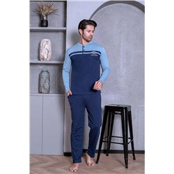 AHENGİM Erkek Pijama Takımı Uzun Kol Süprem Önü Parçalı Pamuklu Mevsimlik M58052263 1-2-10001206
