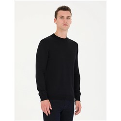 Siyah Slim Fit Çeyrek Yaka Basic Triko Kazak