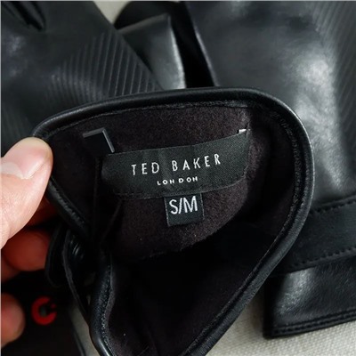 Черные деловые повседневные теплые кожаные перчатки Ted Baker с чувствительным материалом на пальцах для сенсорных экранов