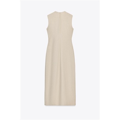 LINEN BLEND BUCKLE MIDI DRESS