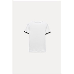 CONTRAST EMBELLISHED TRIM T-SHIRT