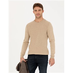Bej Slim Fit Bisiklet Yaka Triko Kazak