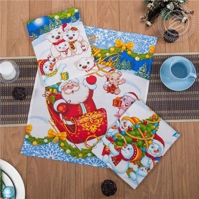 К-т полотенец "Рождественская сказка" 50*60 см. - 3 шт. вафля хлопок 100%