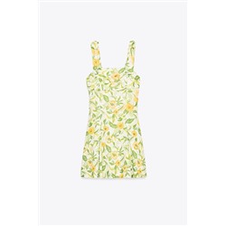 PRINTED LINEN BLEND SHORT DRESS