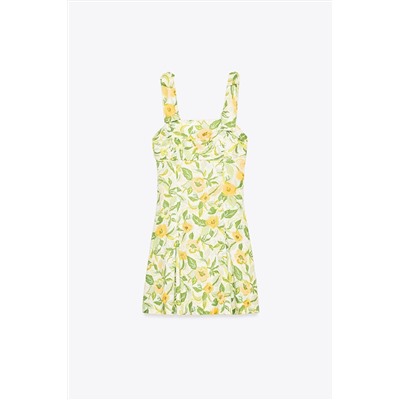 PRINTED LINEN BLEND SHORT DRESS