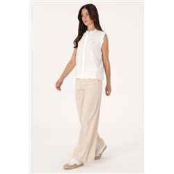 Kadın Taş Çizgili Loose Fit Kanvas Pantolon