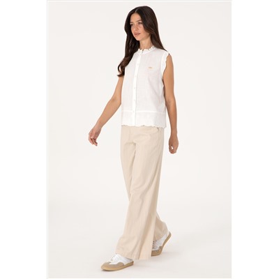 Kadın Taş Çizgili Loose Fit Kanvas Pantolon