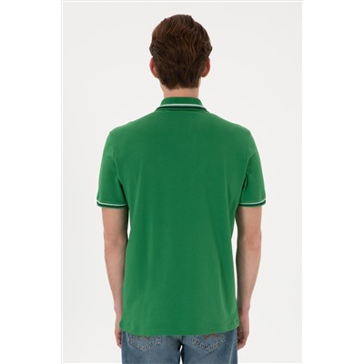 Erkek Regular Fit Polo Yaka Yeşil Basic Tişört