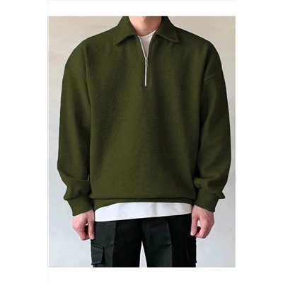 GENIUS STORE Erkek Polo Yaka Oversize Sweatshirt Yarım Fermuar Sweatshirt OVERSIZE-SWEATSHIRT