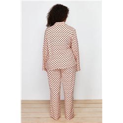 More Sustainable Pudra Puantiye Desenli Kruvaze Yaka Dokuma Pijama Takımı TBBAW24AI00027