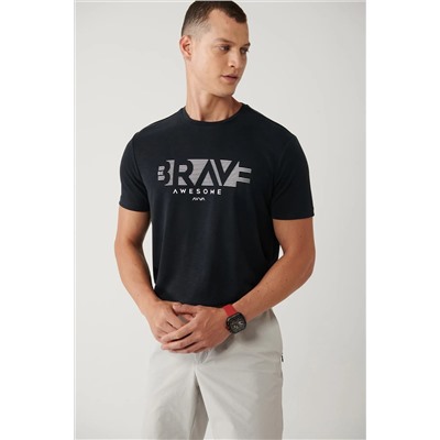 Avva, Erkek Antrasit Bisiklet Yaka Baskılı Soft Touch T-shirt A41y1138