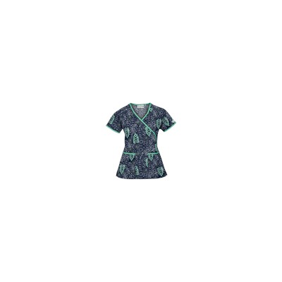 UA Tribal Palm Navy Mock Wrap Print Scrub Top