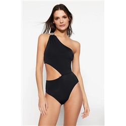 TRENDYOLMİLLA Siyah Tek Omuz Cut Out/Pencereli Normal Paça Mayokini TBESS23MA00088