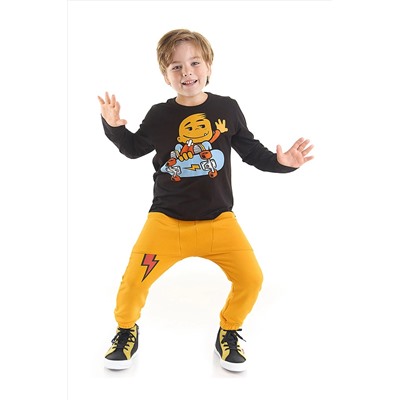 Denokids Skate Thunder Erkek Çocuk Siyah T-shirt Pantolon Takım CFF-22S1-107