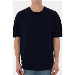 Erkek Long Fit Bisiklet Yaka Lacivert Basic Tişört