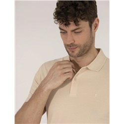 Bej Slim Fit Polo Yaka Basic Tişört