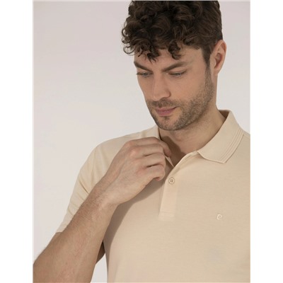 Bej Slim Fit Polo Yaka Basic Tişört