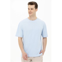 Erkek Açık Mavi Oversize Bisiklet Yaka Tişört