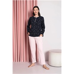 AHENGİM Woman Kadın Pijama Takımı Anne Interlok Üç Düğmeli Üst Çıtır Desen Pamuklu Mevsimlik W30022257 1-2-10001203
