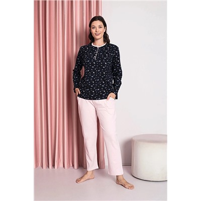 AHENGİM Woman Kadın Pijama Takımı Anne Interlok Üç Düğmeli Üst Çıtır Desen Pamuklu Mevsimlik W30022257 1-2-10001203