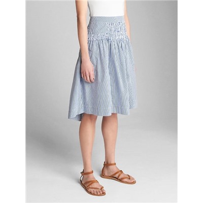 High Rise Stripe Smocked Skirt
