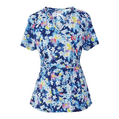 koi Stretch Scrubs River Floral Mock Wrap Print Top