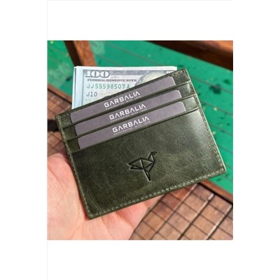 Garbalia, Unisex Yeşil Madalyon Crazy Deri Kartlık Cüzdan