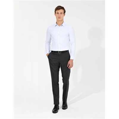 Açık Mavi Slim Fit Armürlü Uzun Kollu Gömlek