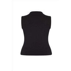 Dik Yaka Vücuda Oturan/Frtted Viskon Ribana Örme Büyük Beden Bluz TBBAW26AF00049