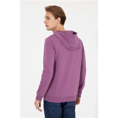 Erkek Menekşe Kapüşonlu Basic Sweatshirt