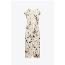FLORAL PRINT SATIN MIDI DRESS