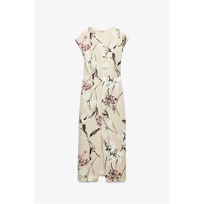 FLORAL PRINT SATIN MIDI DRESS