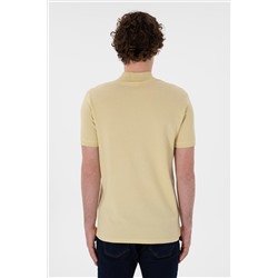 Erkek Slim Fit Polo Yaka Açık Haki Basic Tişört